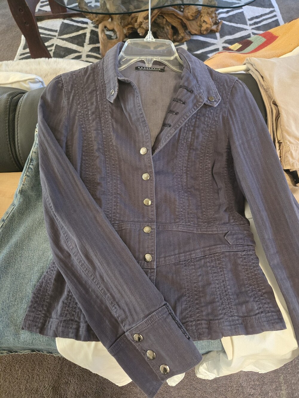 Sanctuary Anthropology Steel Grey Denim Button-Front Military Style Jacket